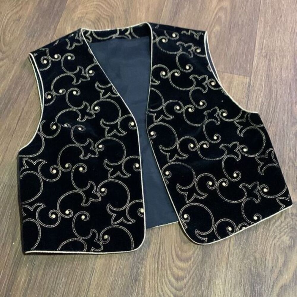 Vintage embroidered suede vest from Japan. Rare gold embellished